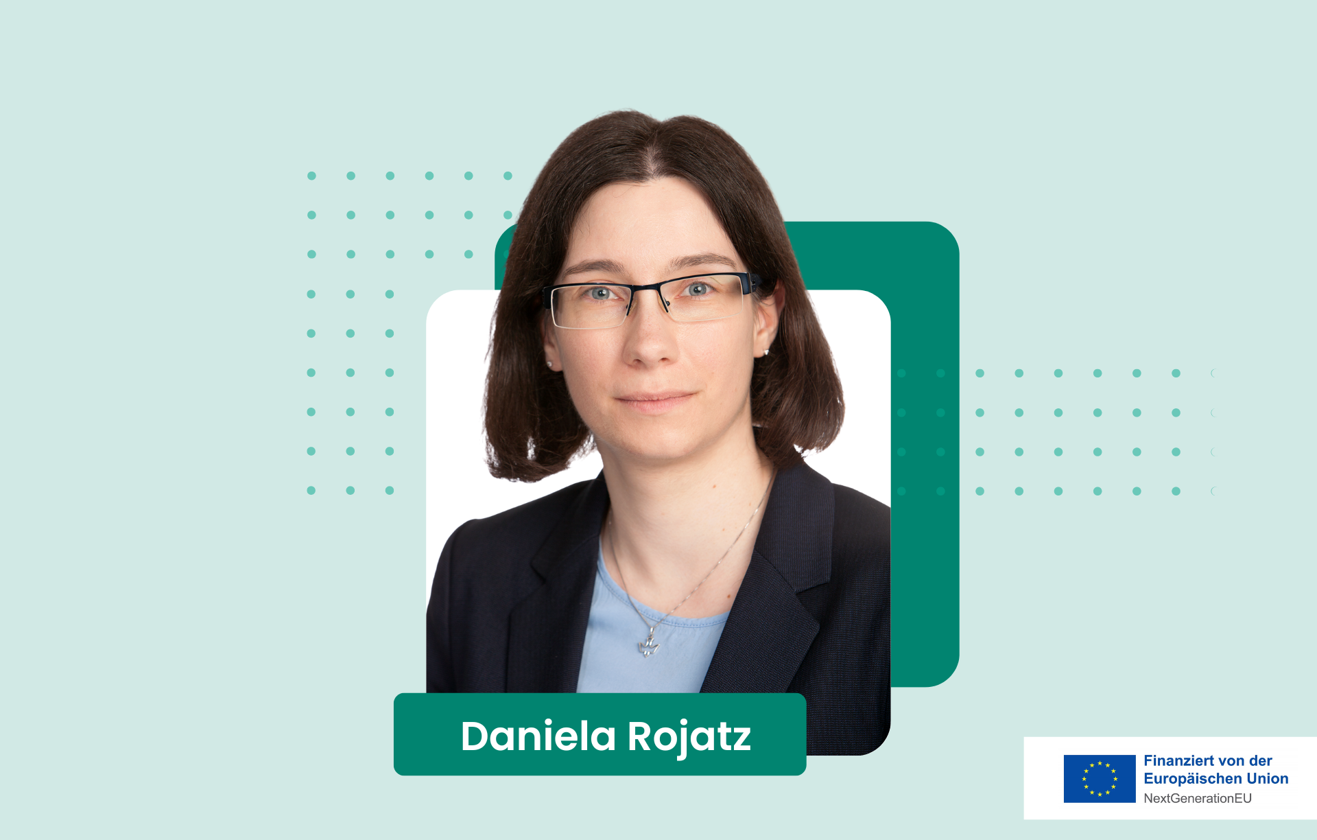 Profilbild von Daniela Rojatz mit einem Kästchen indem ihr Name steht