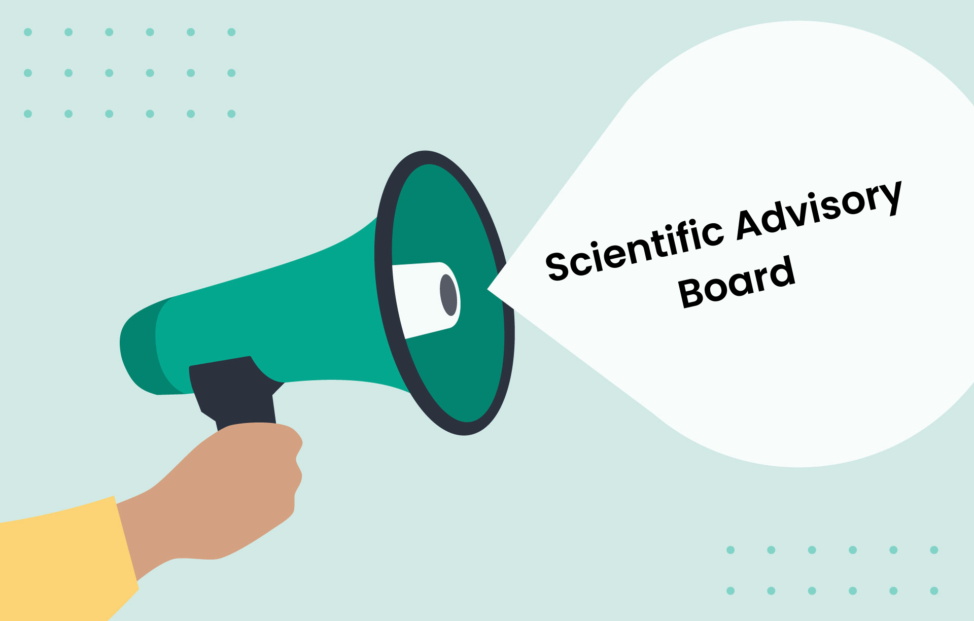 Illustration eines Megaphons mit einer Sprechblase, in der "Scientific Advisory Board" steht
