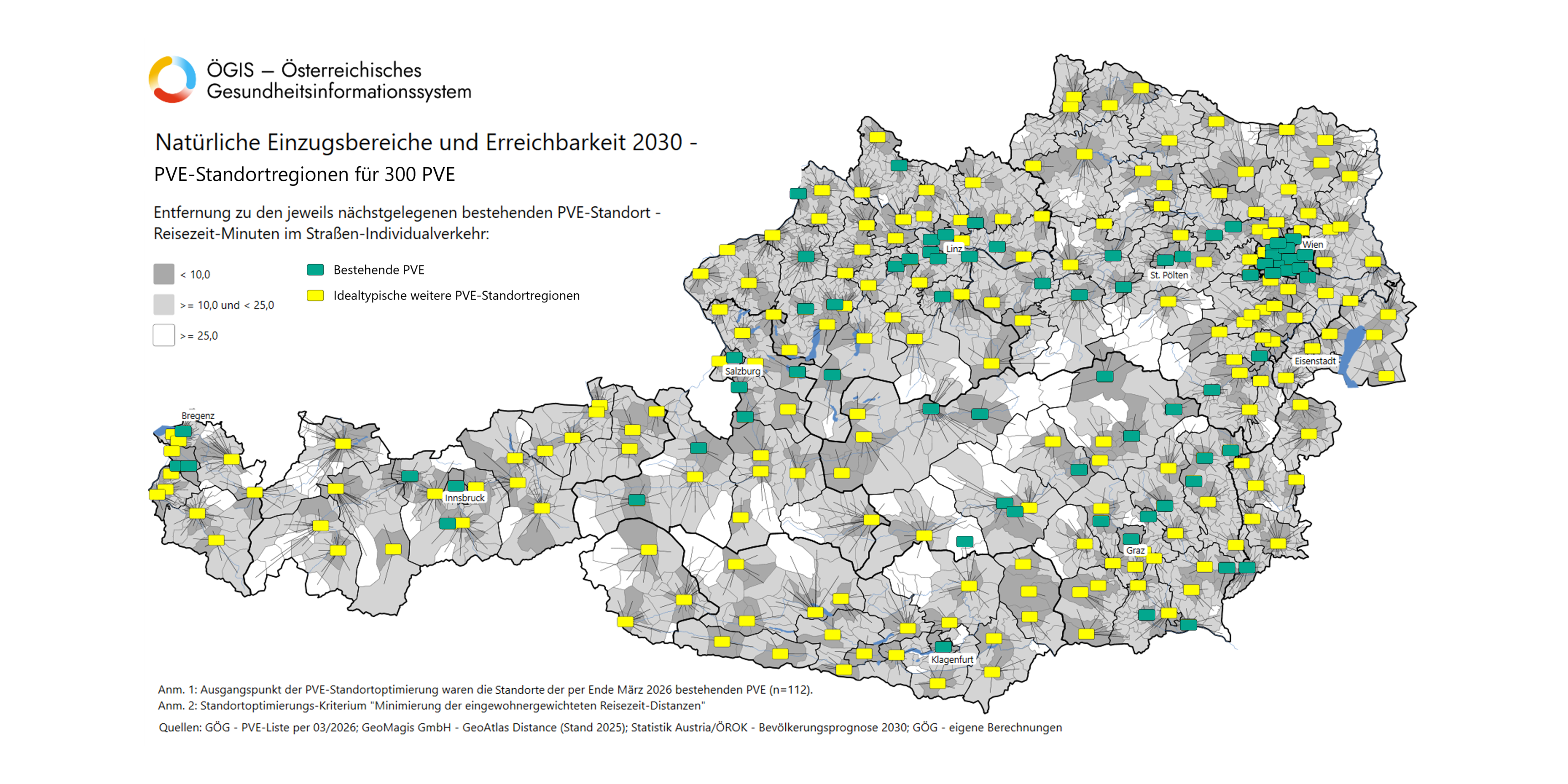 Karte mit 300 PVE in Österreich